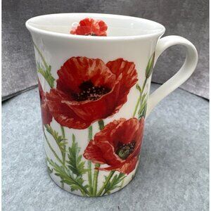 Stechcol Bone China Mug 12oz Red Poppy Design White Background Floral Motif